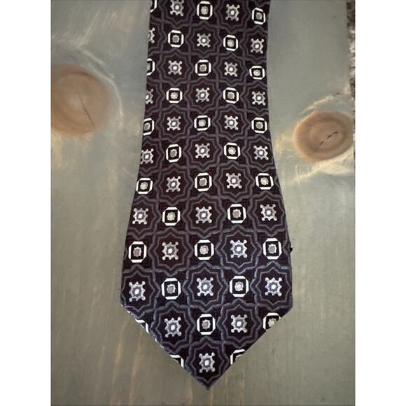 Pronto Uomo Couture Tie Black/Grey 100% Silk Handmade Geometric Print Luxury NWT - Picture 8 of 9